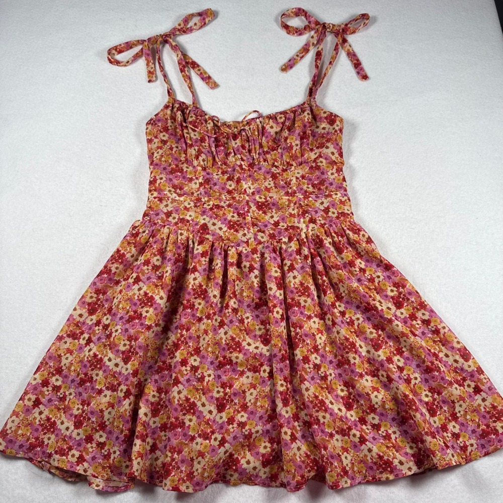 For Love & Lemons Felicia Mini Dress Pink Floral Tie Strap Medium